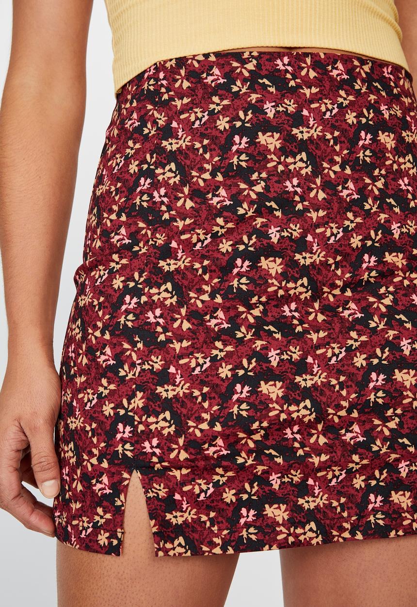 Factorie - Double split mini skirt - abstract ruby floral