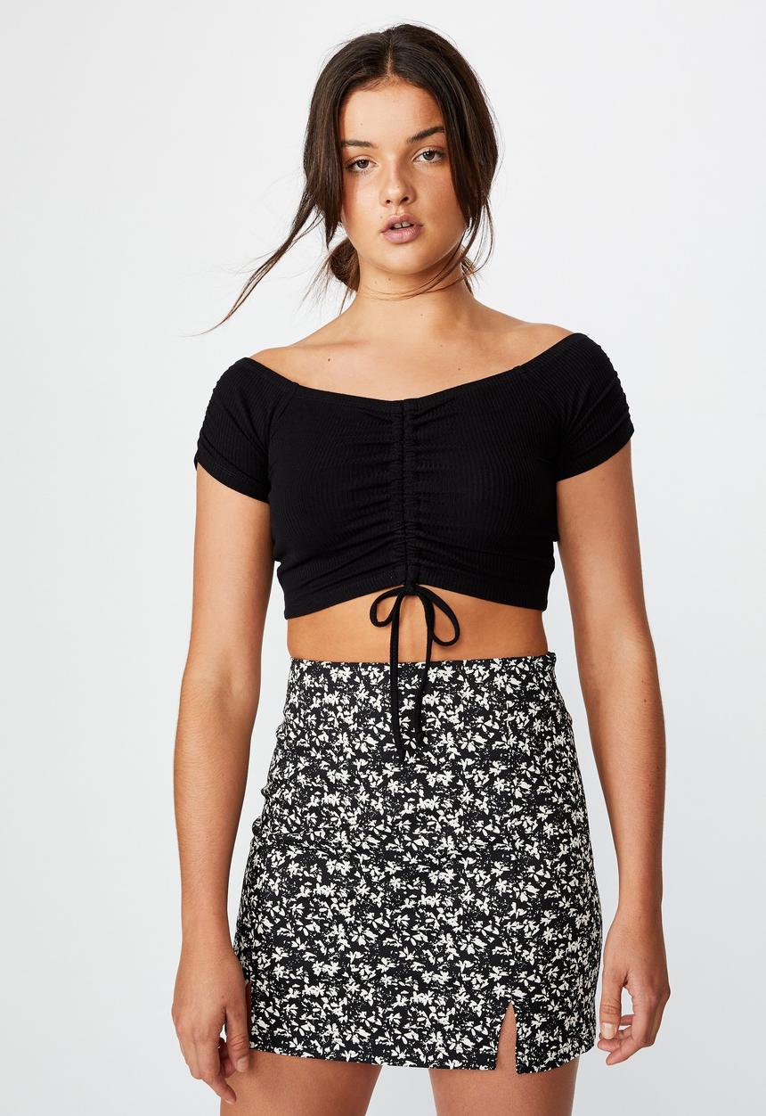 Factorie - Double split mini skirt - crushed black floral