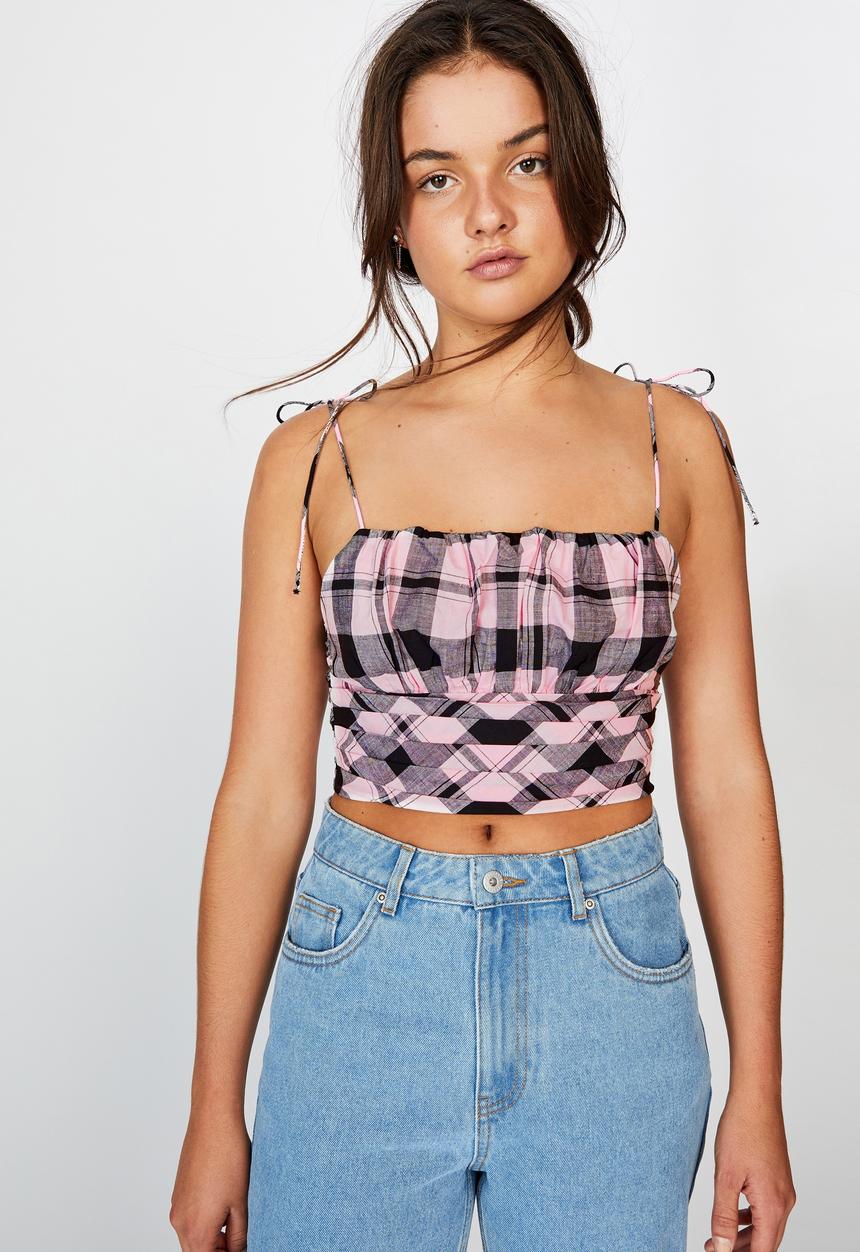 Factorie - Tie strap cami - orchid purple check