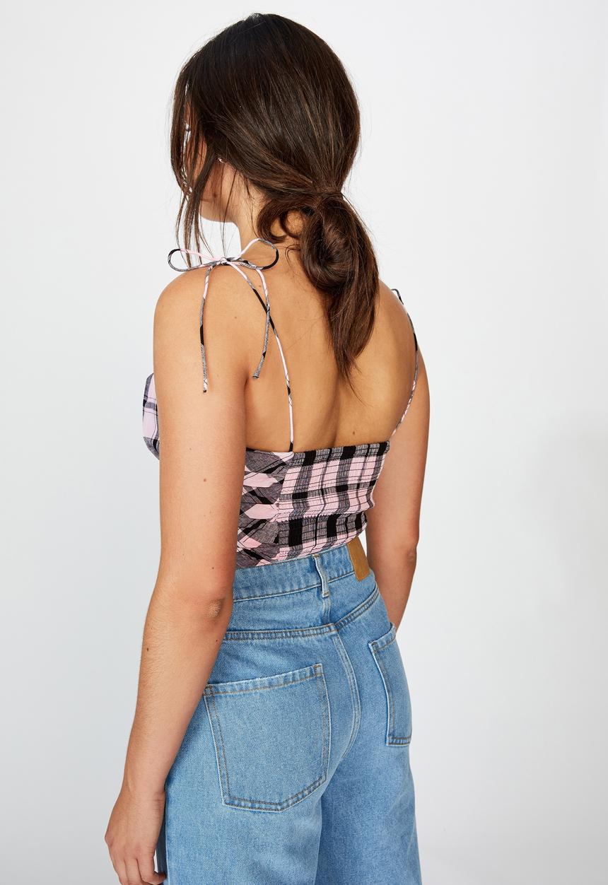 Factorie - Tie strap cami - orchid purple check