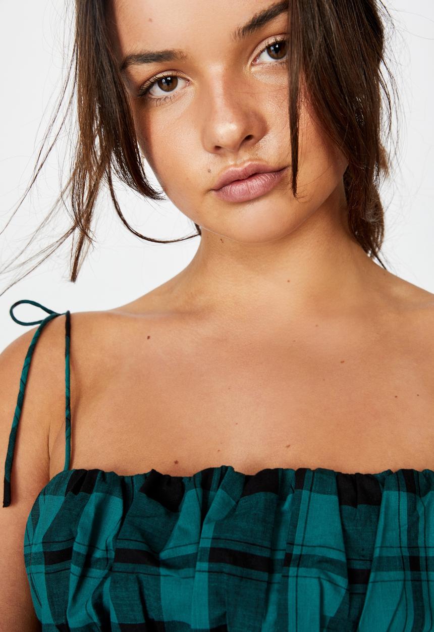 Factorie - Tie strap cami - pacific green check