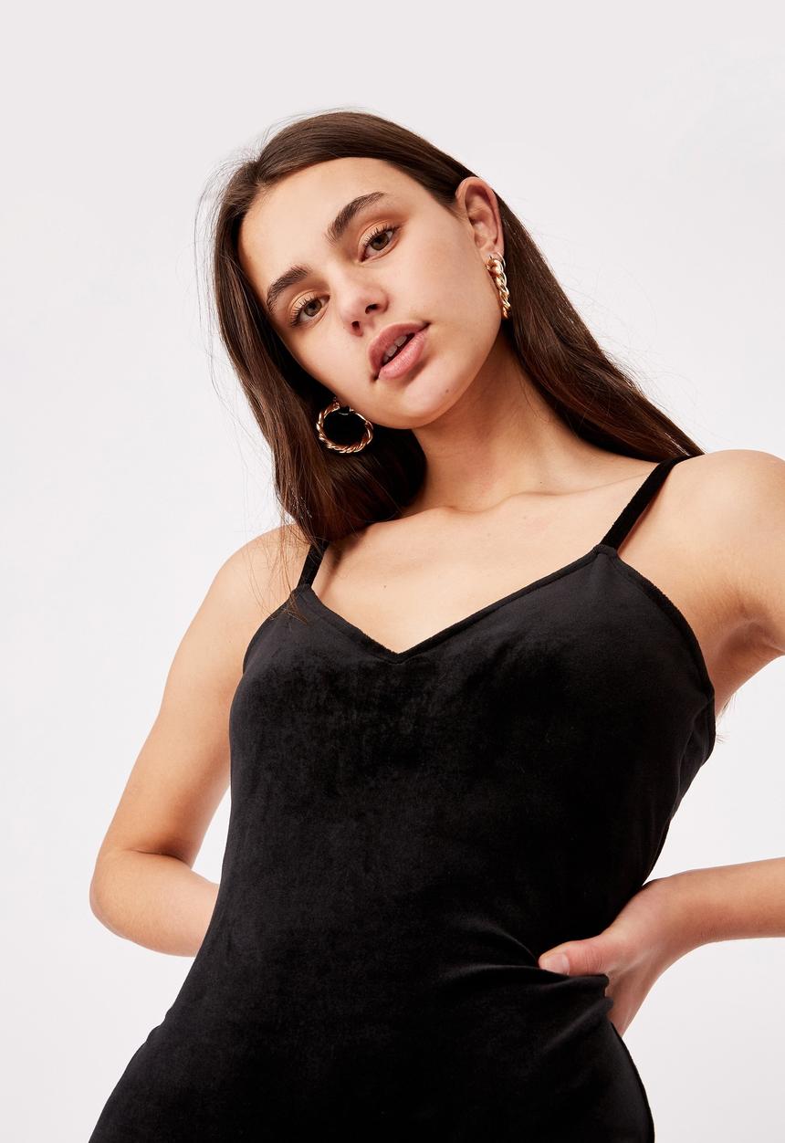 Factorie - Velvet slip dress - black