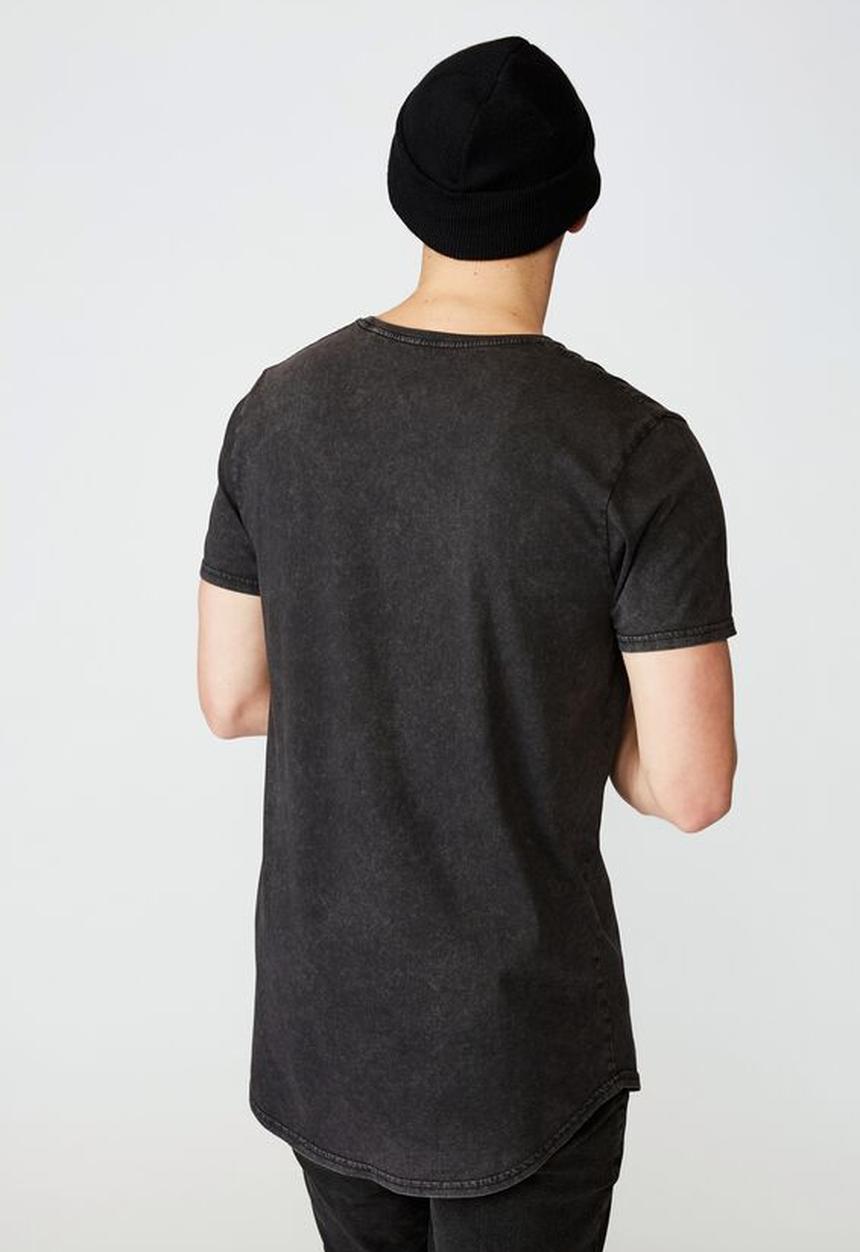 Factorie - Crash and burn curved graphic T-shirt - washed black