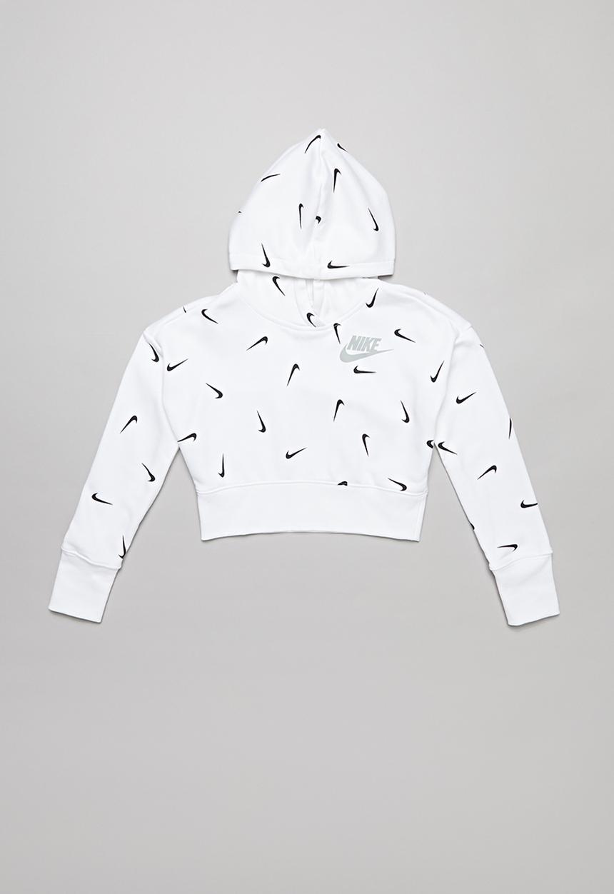 Nike - Girls nsw crop hoodie aop  - white & black
