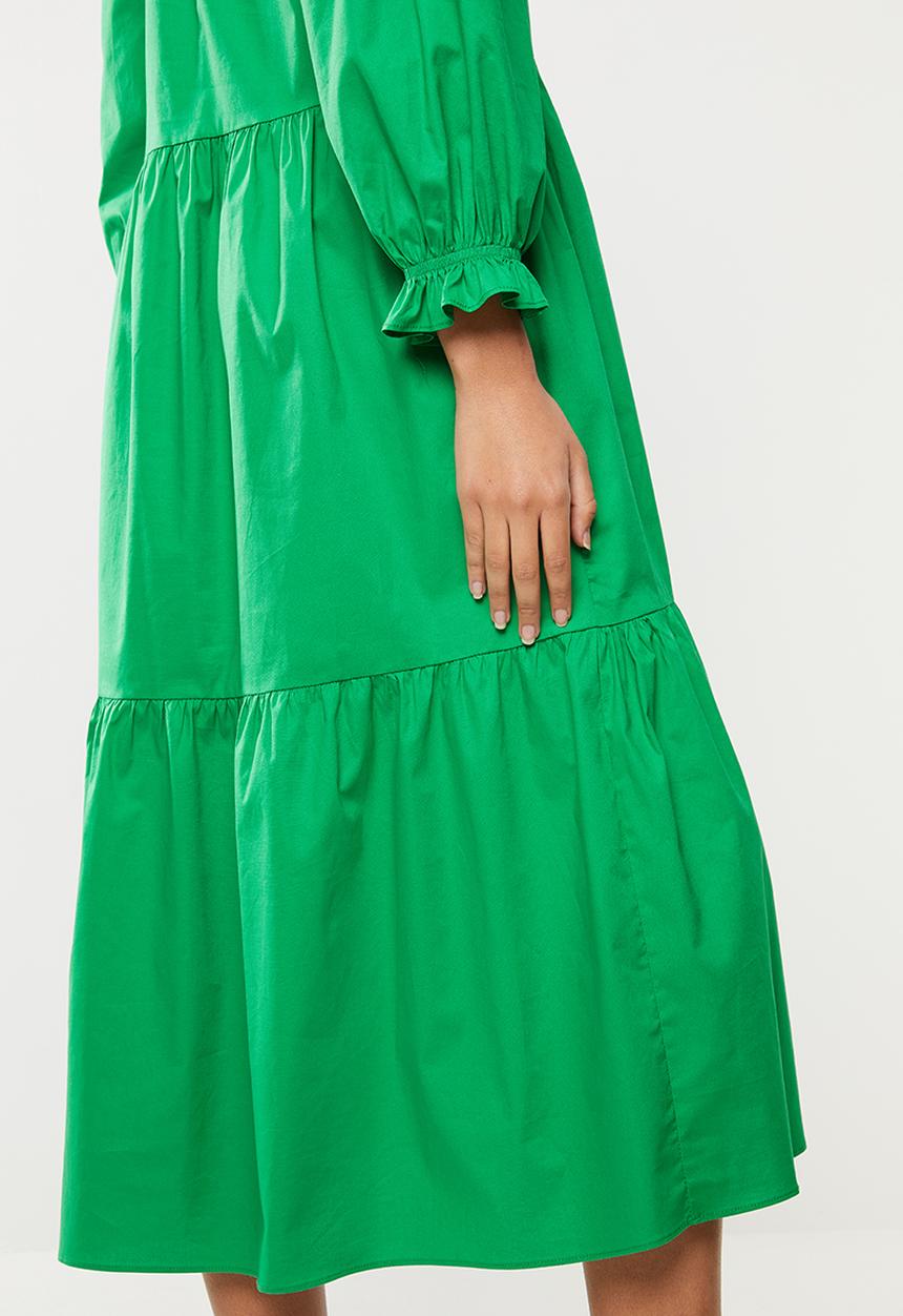 VELVET - Poplin ots tiered midi dress - green