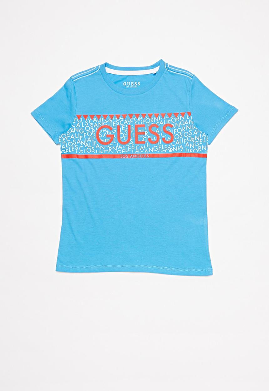 GUESS - Teens short sleeve guess horizontal print crew tee - blue