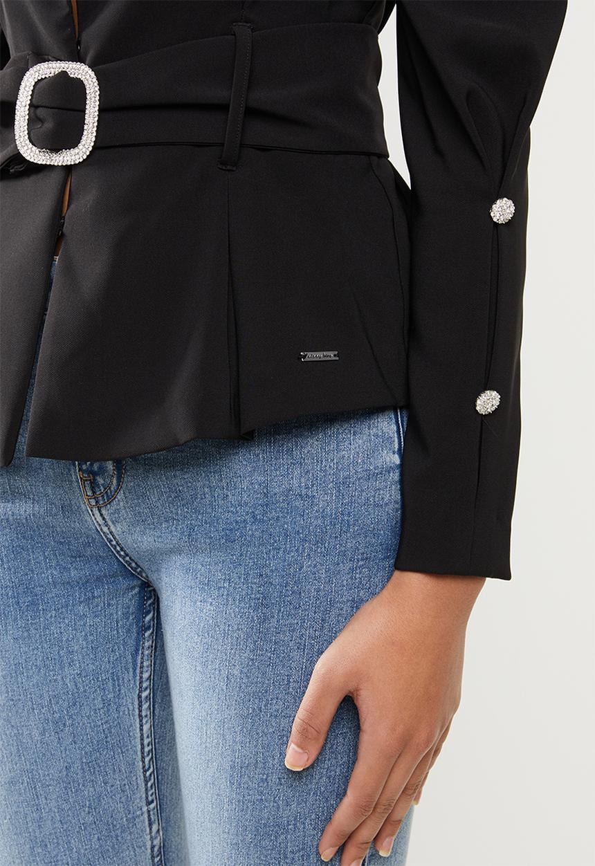 SISSY BOY - Girl boss belted puff sleeve jacket - black