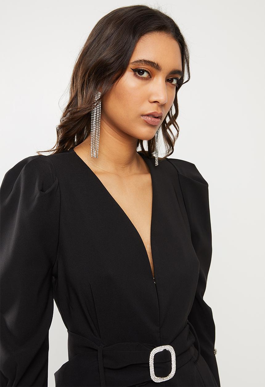 SISSY BOY - Girl boss belted puff sleeve jacket - black