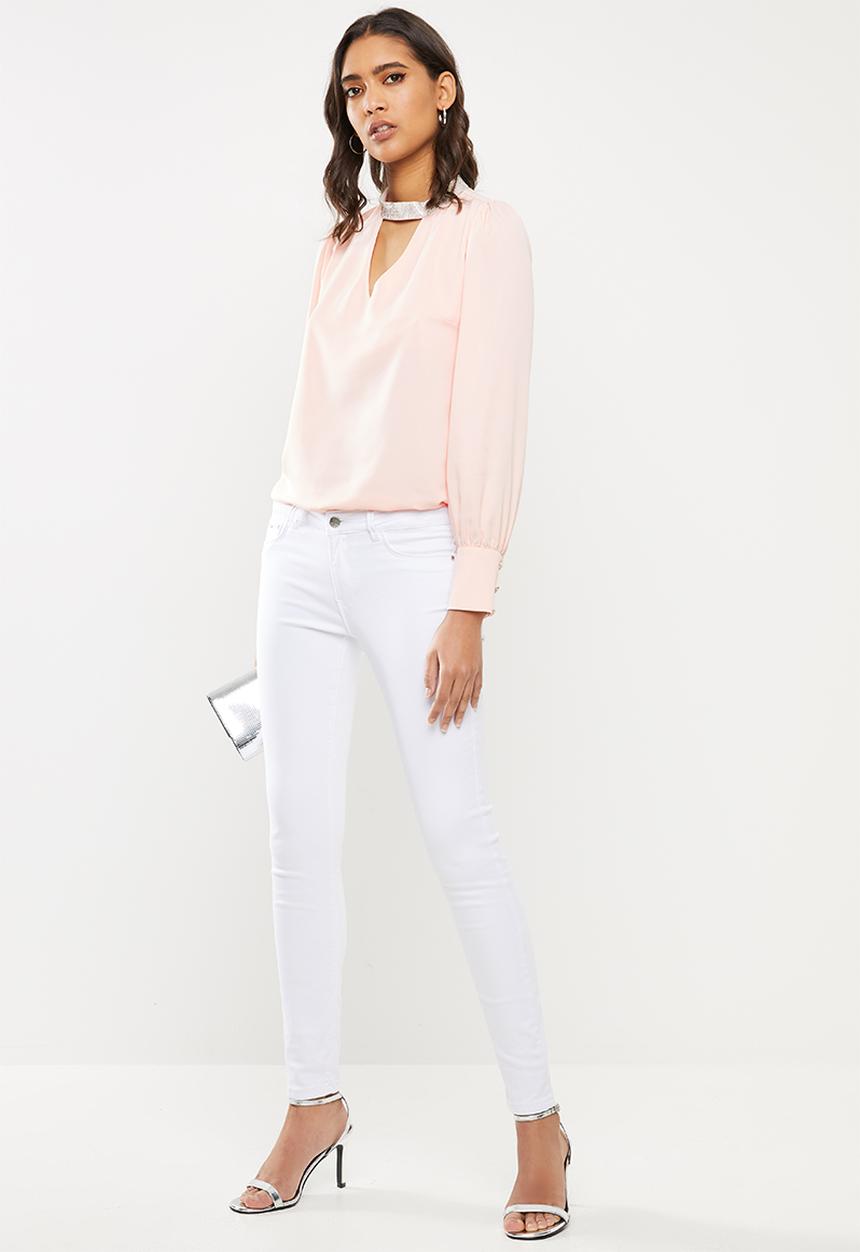 SISSY BOY - Girl boss: blouse with bling neck trim - pink