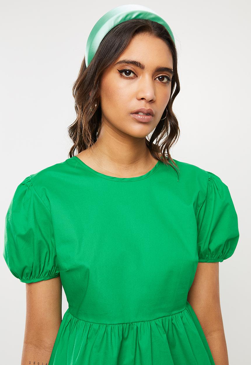 VELVET - Puff sleeve backless peplum blouse - green