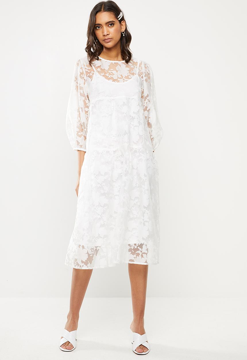 VELVET - Organza burn out tiered midi dress - ivory
