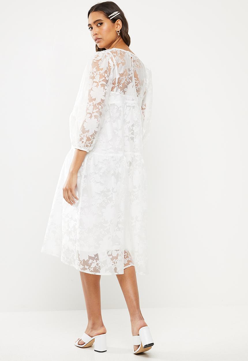 VELVET - Organza burn out tiered midi dress - ivory