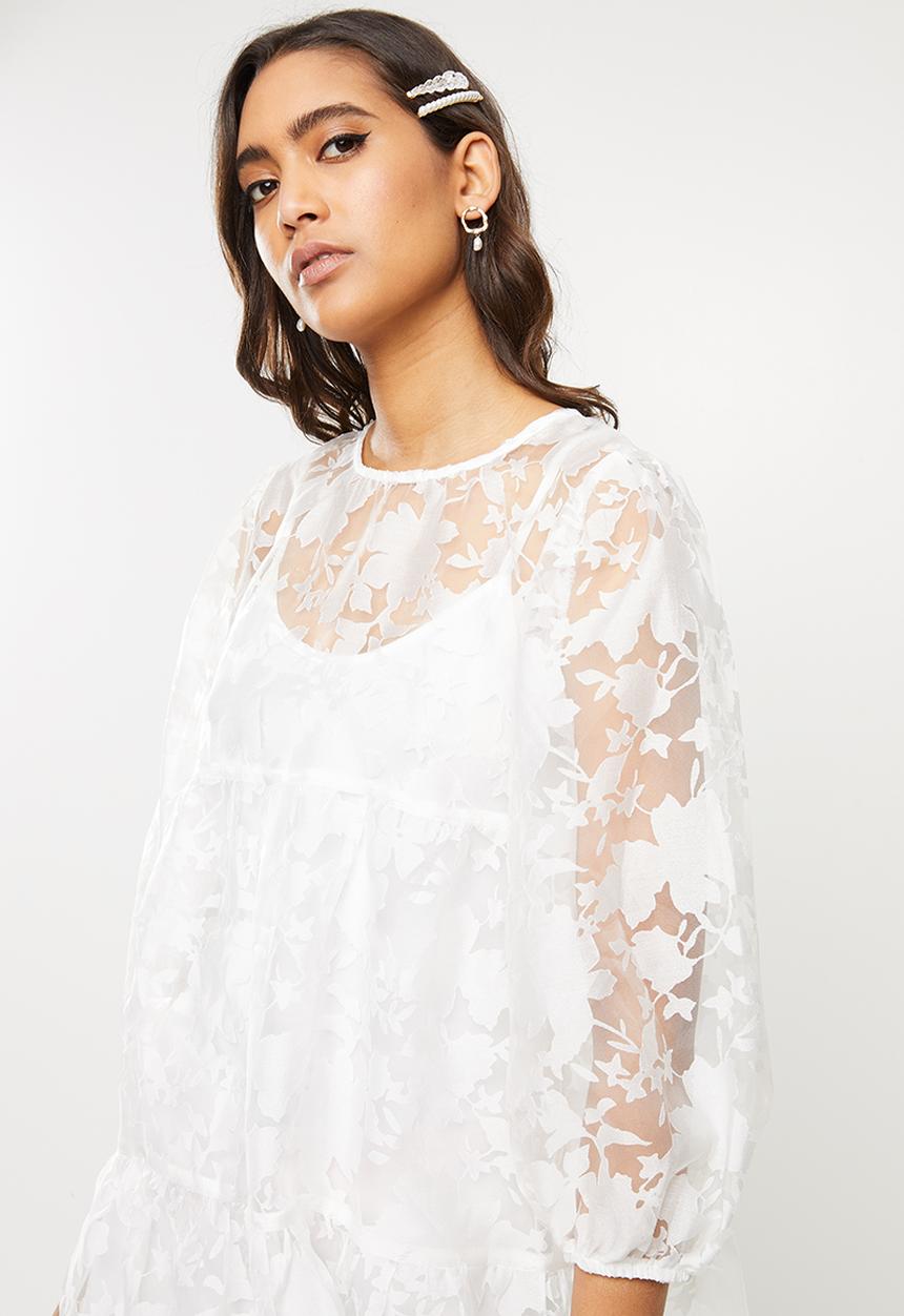 VELVET - Organza burn out tiered midi dress - ivory