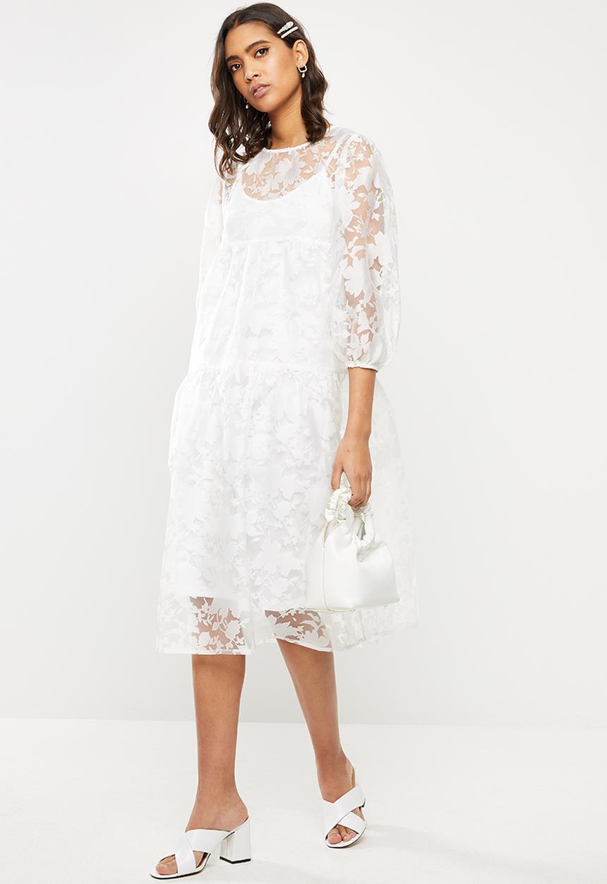 VELVET - Organza burn out tiered midi dress - ivory