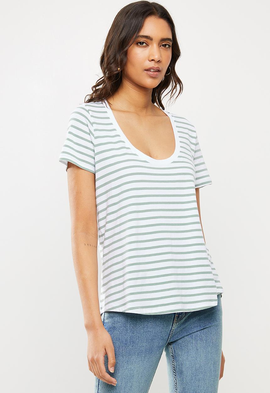 Cotton On - The one scoop tee - ella stripe white & iceburg green
