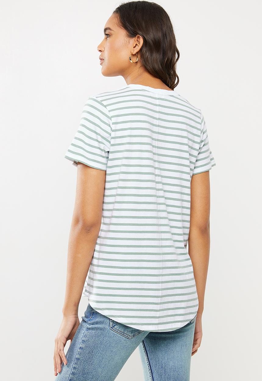 Cotton On - The one scoop tee - ella stripe white & iceburg green
