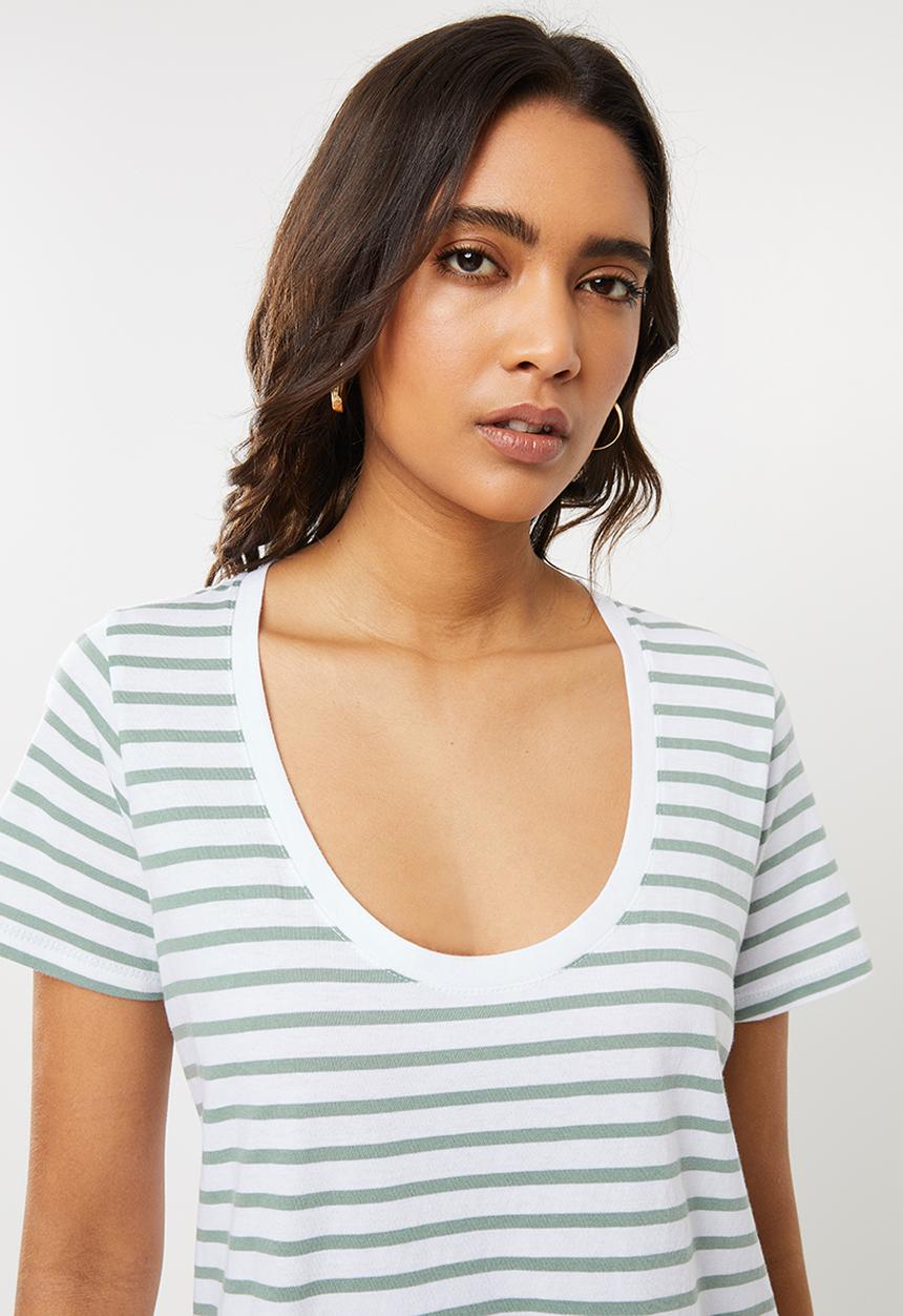 Cotton On - The one scoop tee - ella stripe white & iceburg green