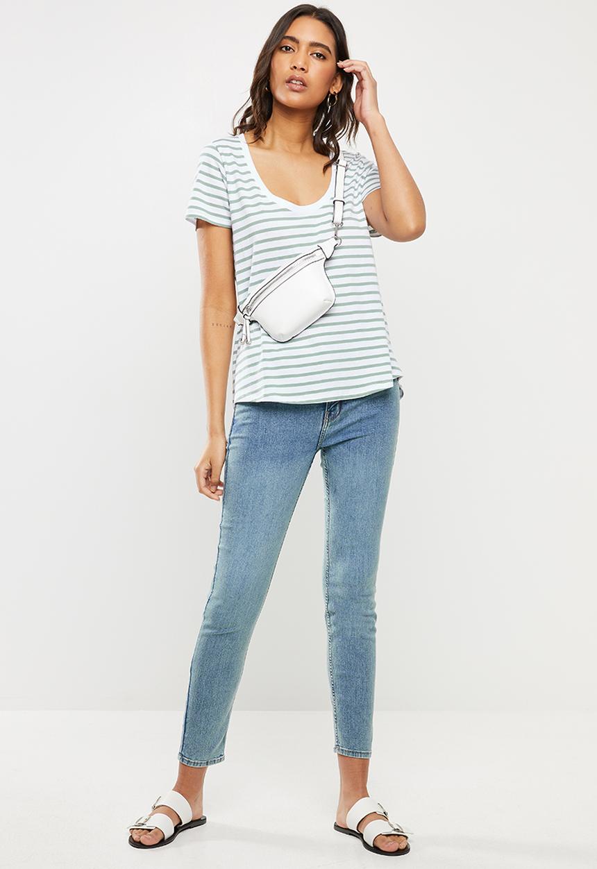 Cotton On - The one scoop tee - ella stripe white & iceburg green