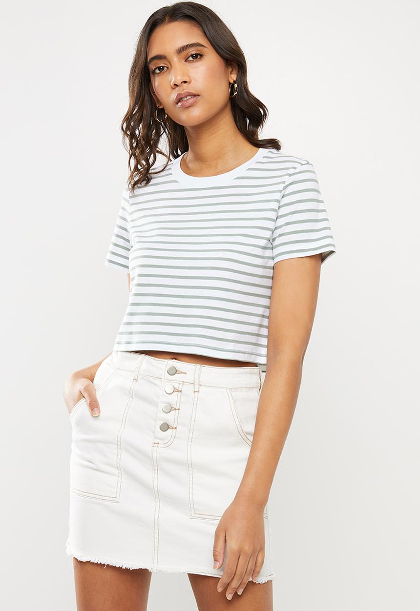 Cotton On - The baby tee - ella stripe white & iceburg green