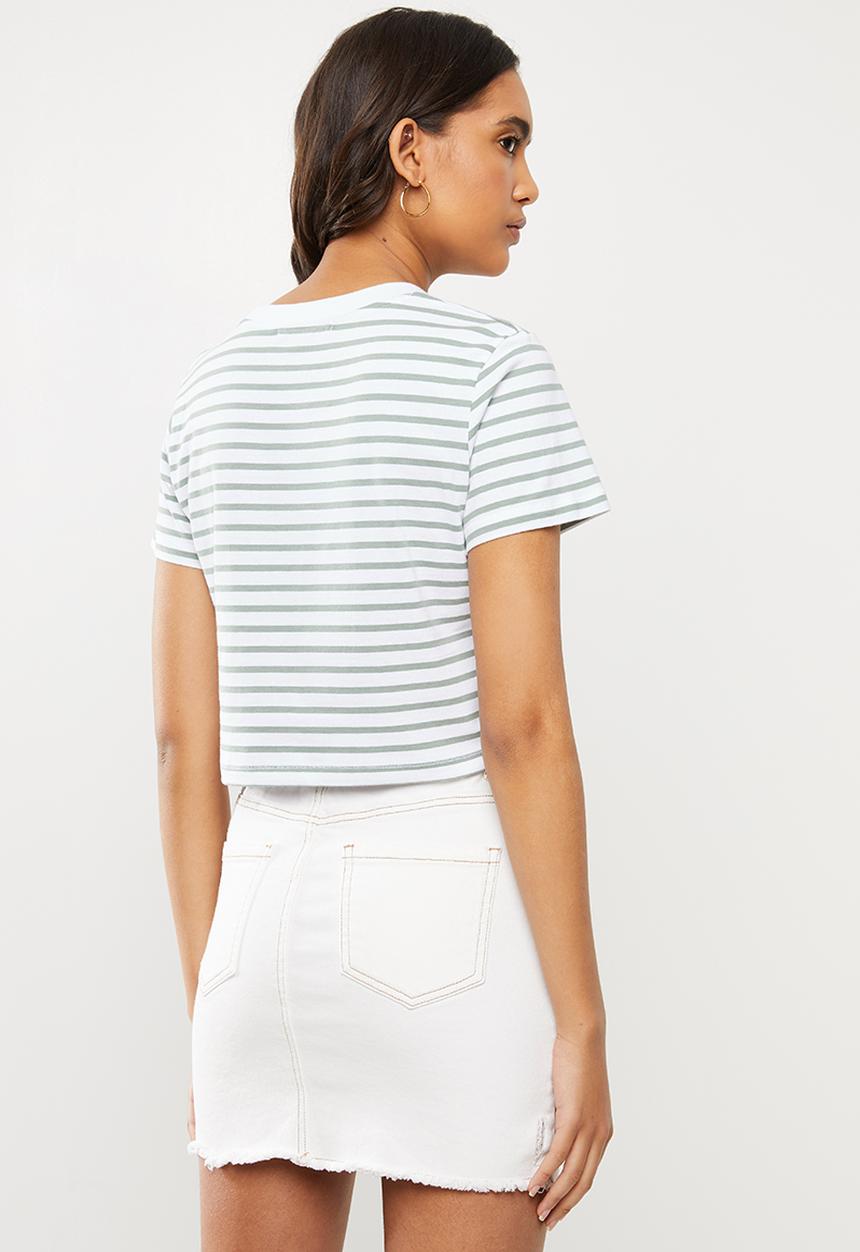 Cotton On - The baby tee - ella stripe white & iceburg green