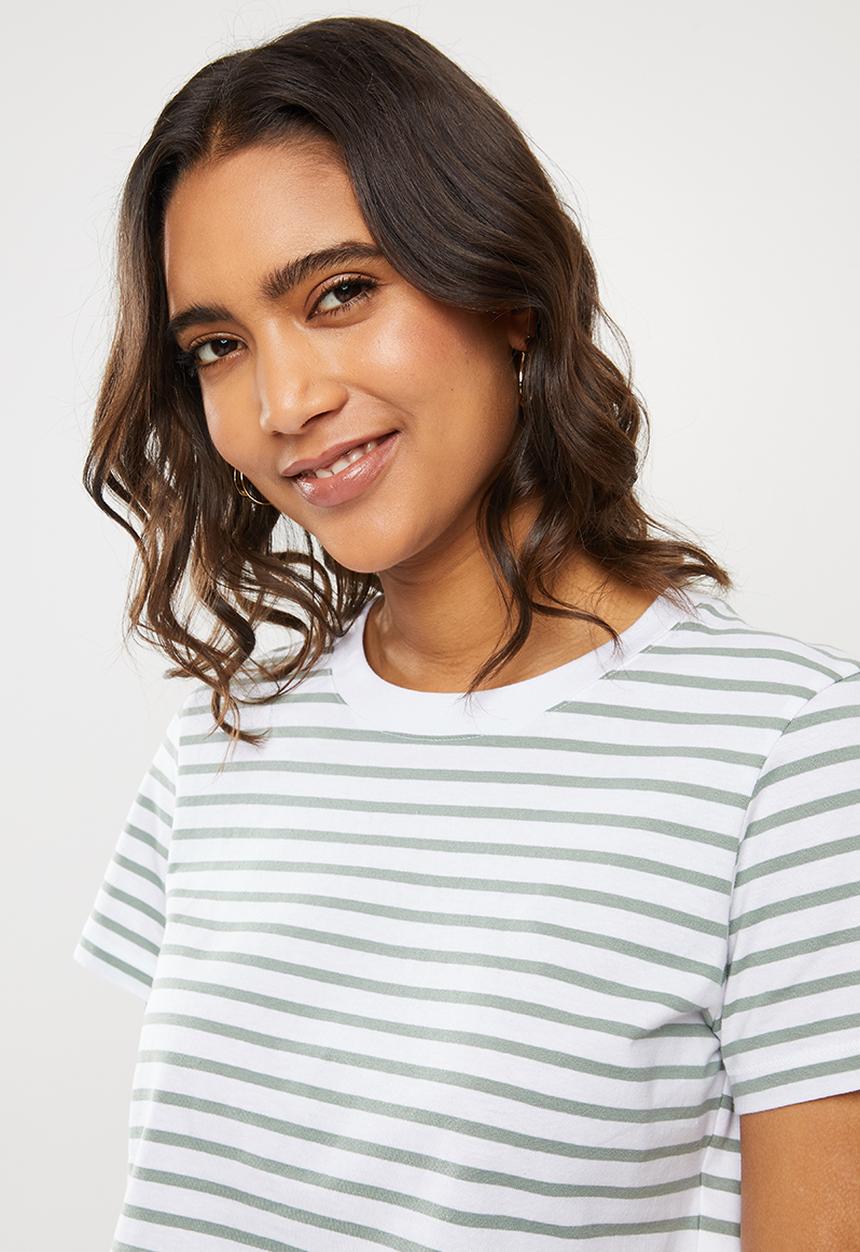 Cotton On - The baby tee - ella stripe white & iceburg green
