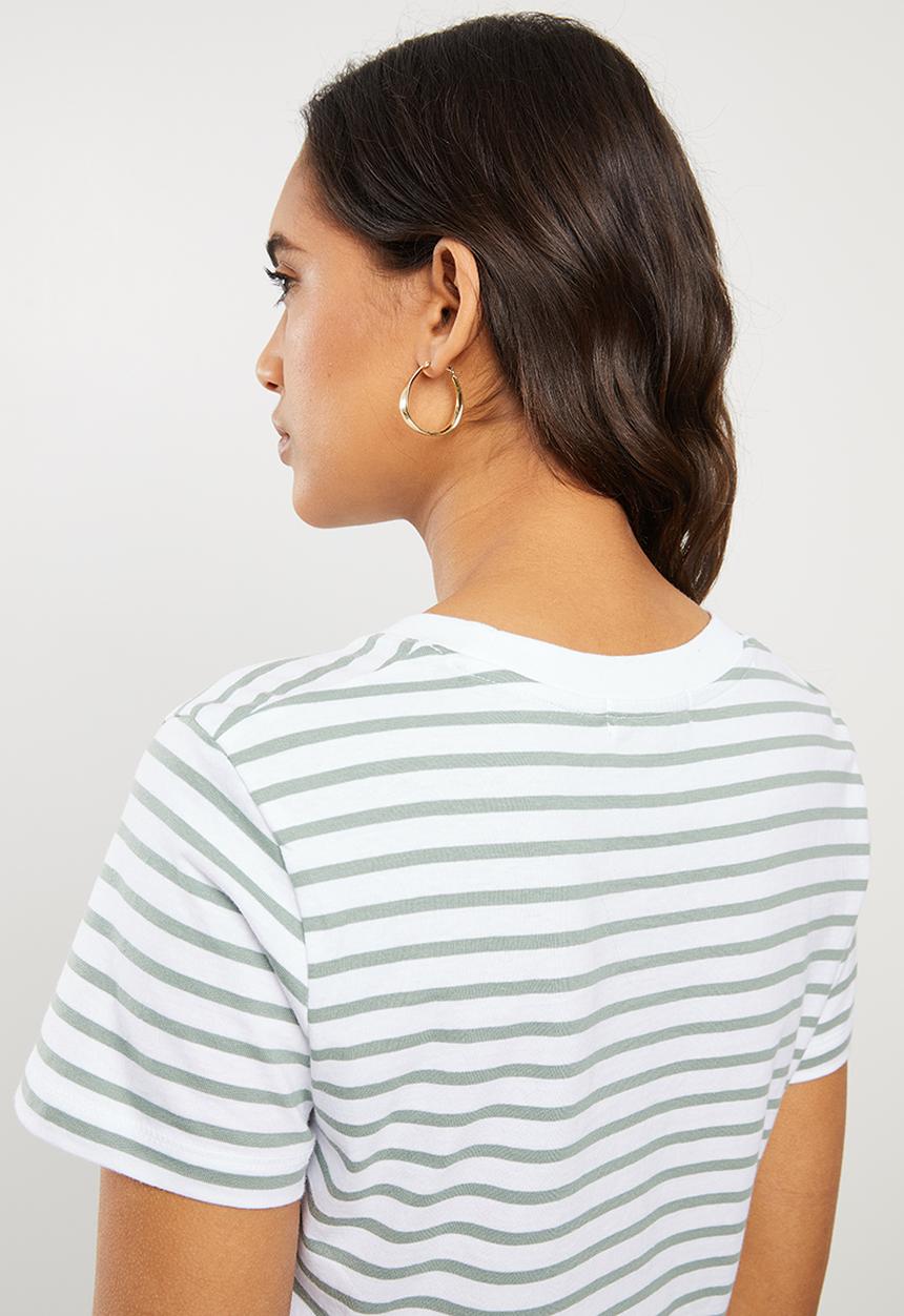 Cotton On - The baby tee - ella stripe white & iceburg green