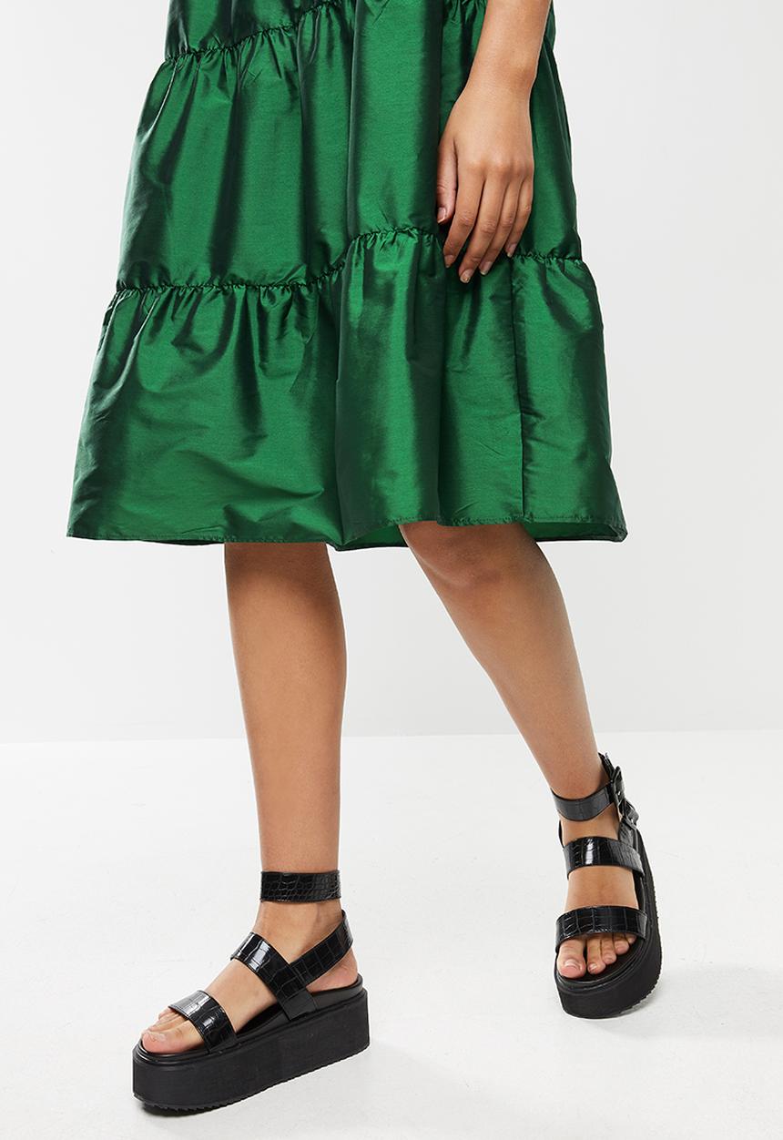 Blake - Puff sleeve tiered dress - green