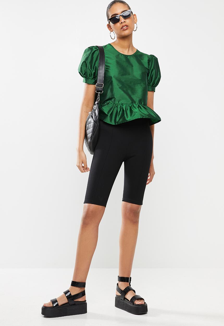 Blake - Volume sleeve crop top with bow back - green