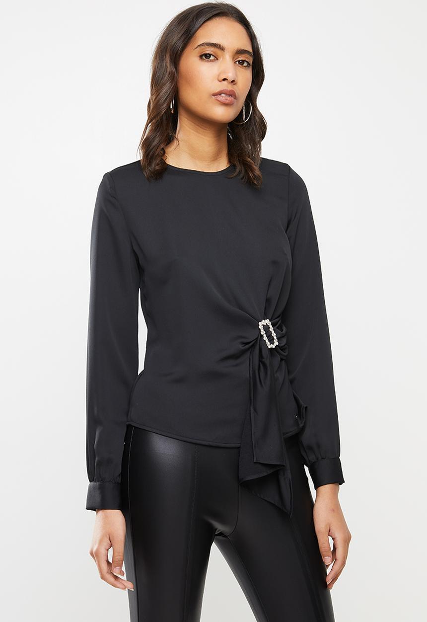 SISSY BOY - Girl boss: asymmetric blouse with bling pin detail - black