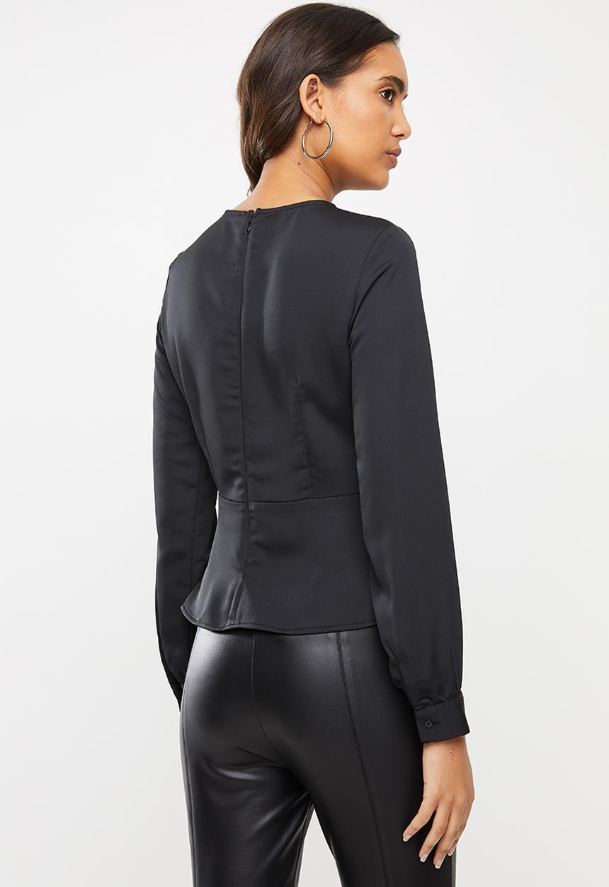 SISSY BOY - Girl boss: asymmetric blouse with bling pin detail - black