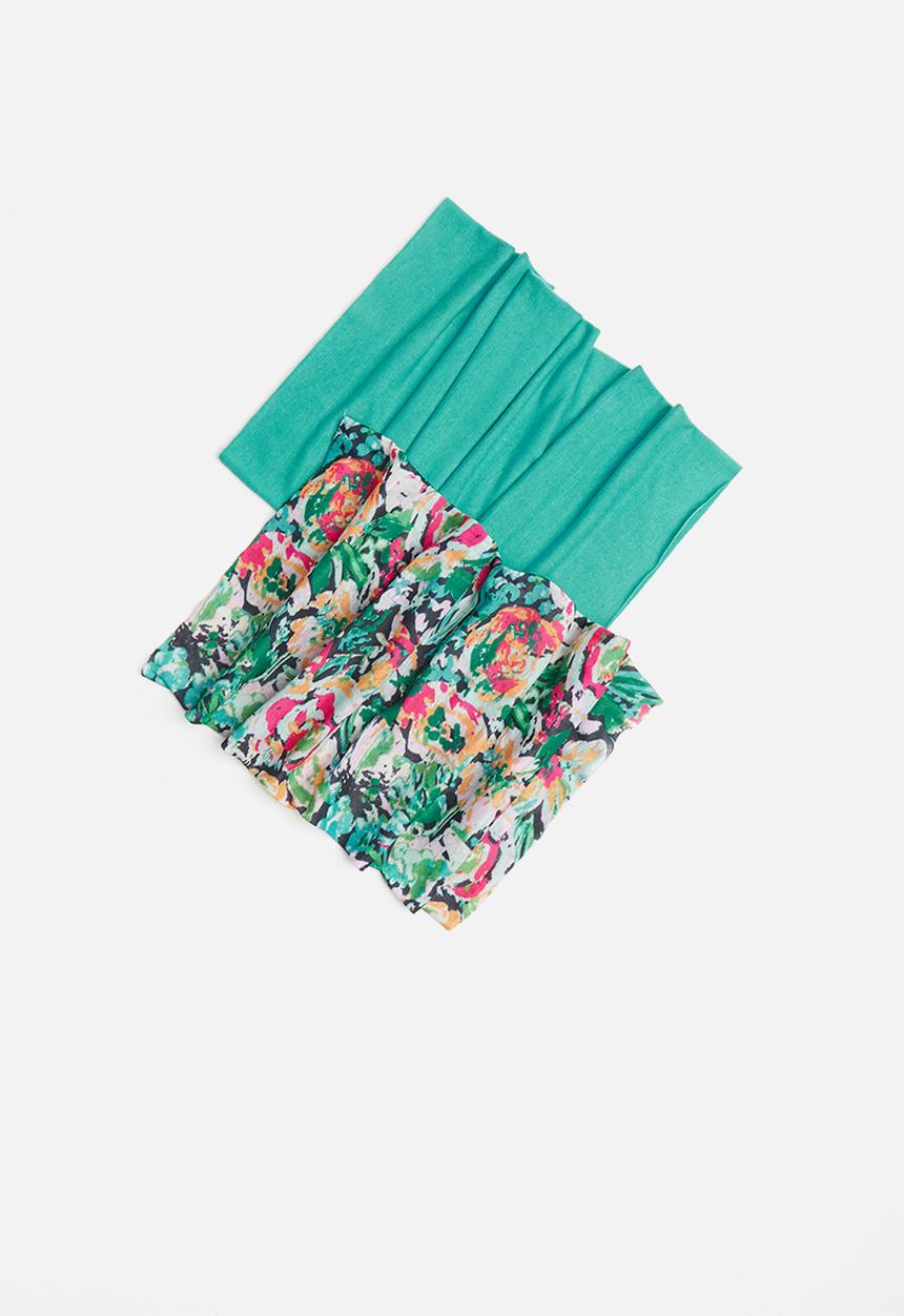 Superbalist - 2 pack snood mask set - abstract floral/turquoise
