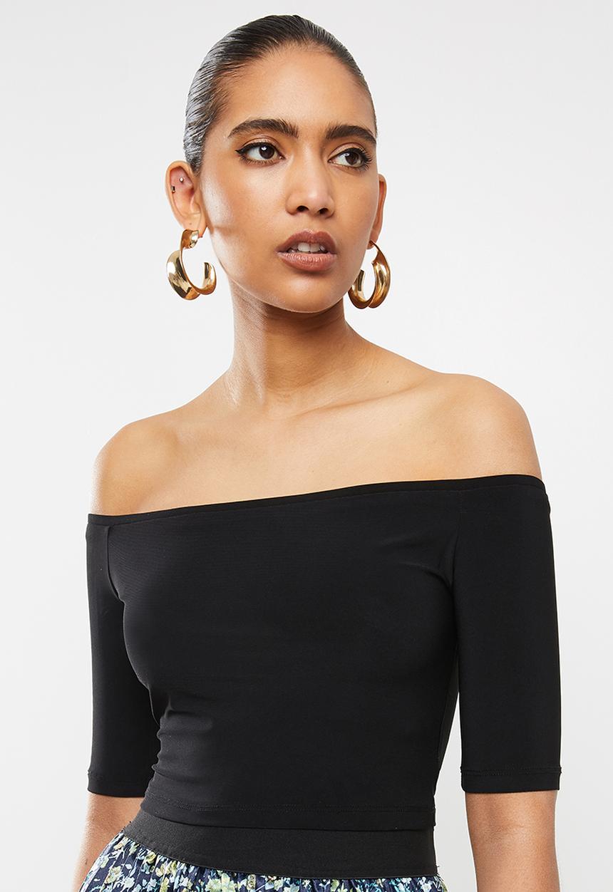 Blake - Bardot crop top with ballet sleeves - black