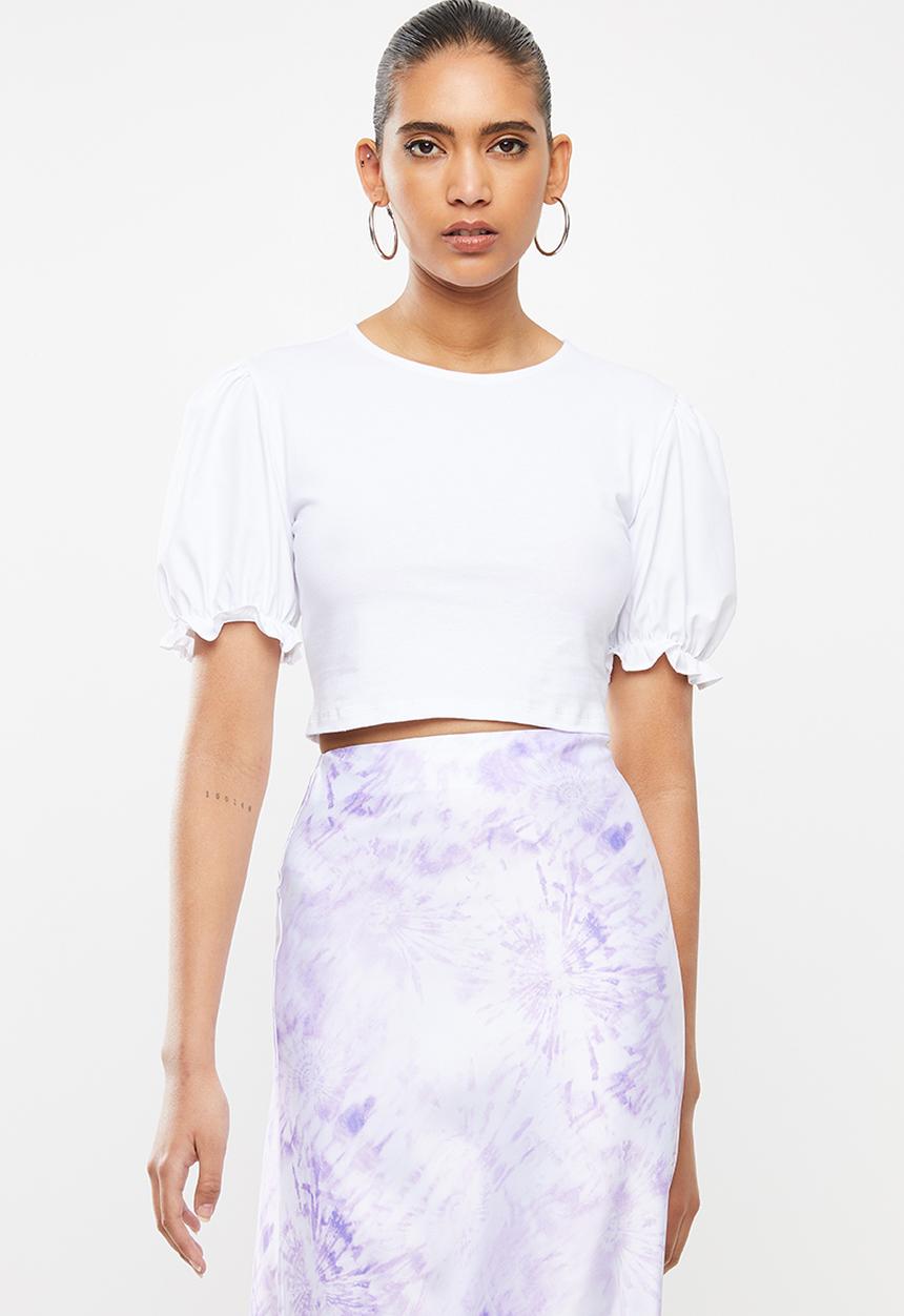 Blake - Combo top with puff sleeve - white