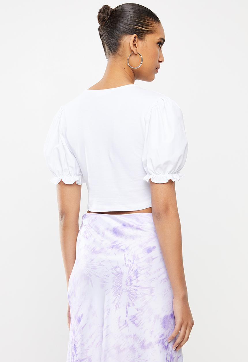 Blake - Combo top with puff sleeve - white