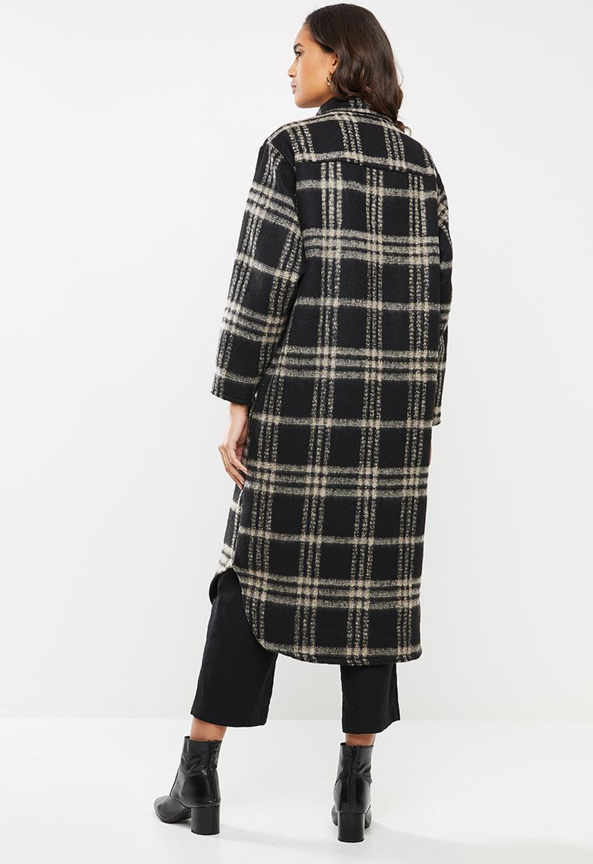 Me&B - Check melton longer length shacket - black & beige 
