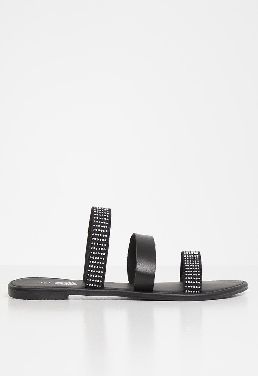 edit - Faux leather studded sandals - black