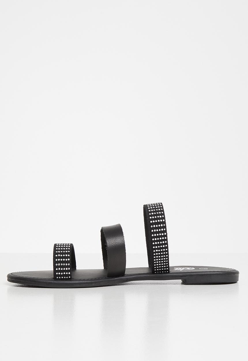 edit - Faux leather studded sandals - black