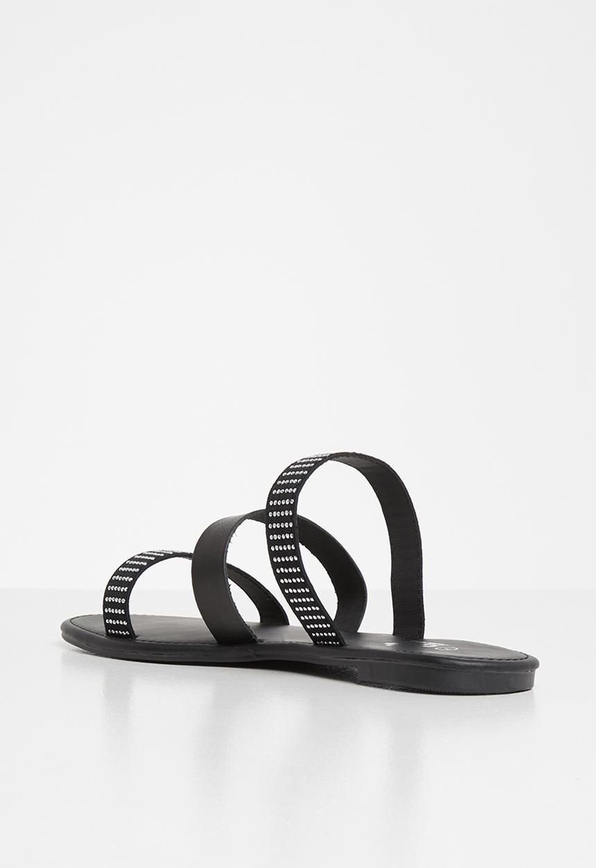 edit - Faux leather studded sandals - black