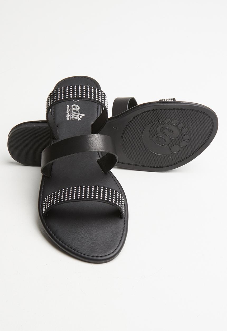 edit - Faux leather studded sandals - black