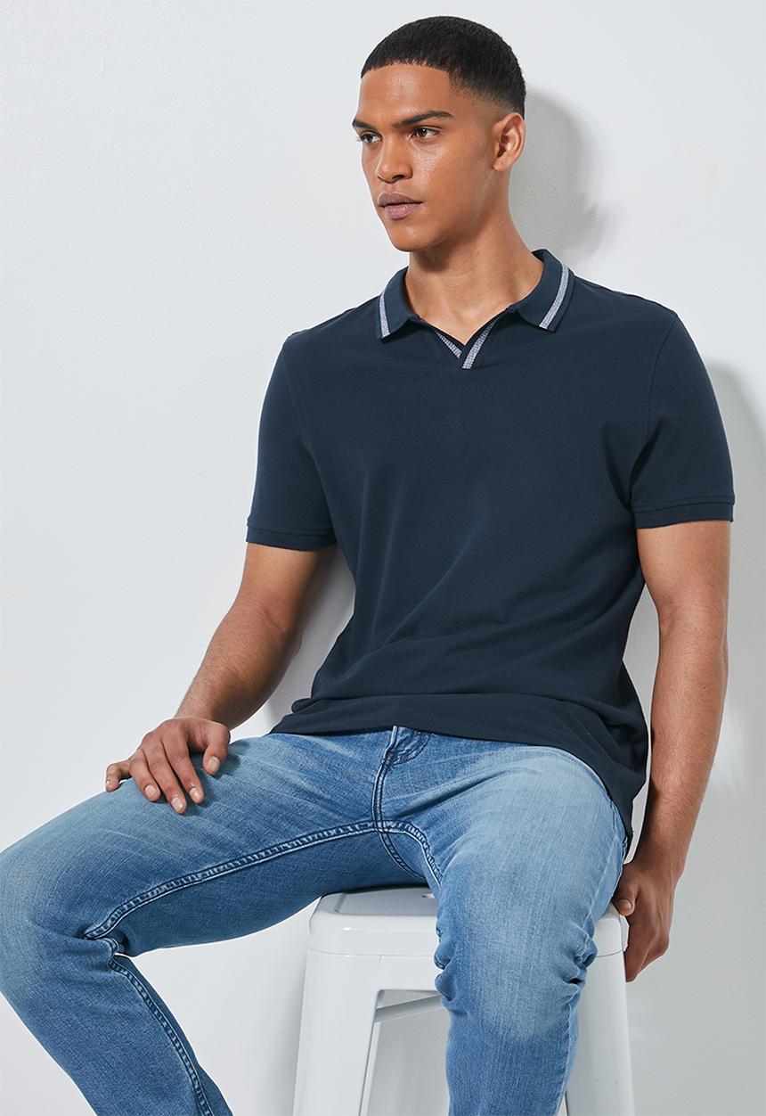 Superbalist - Luka notch neck pique golfer - navy