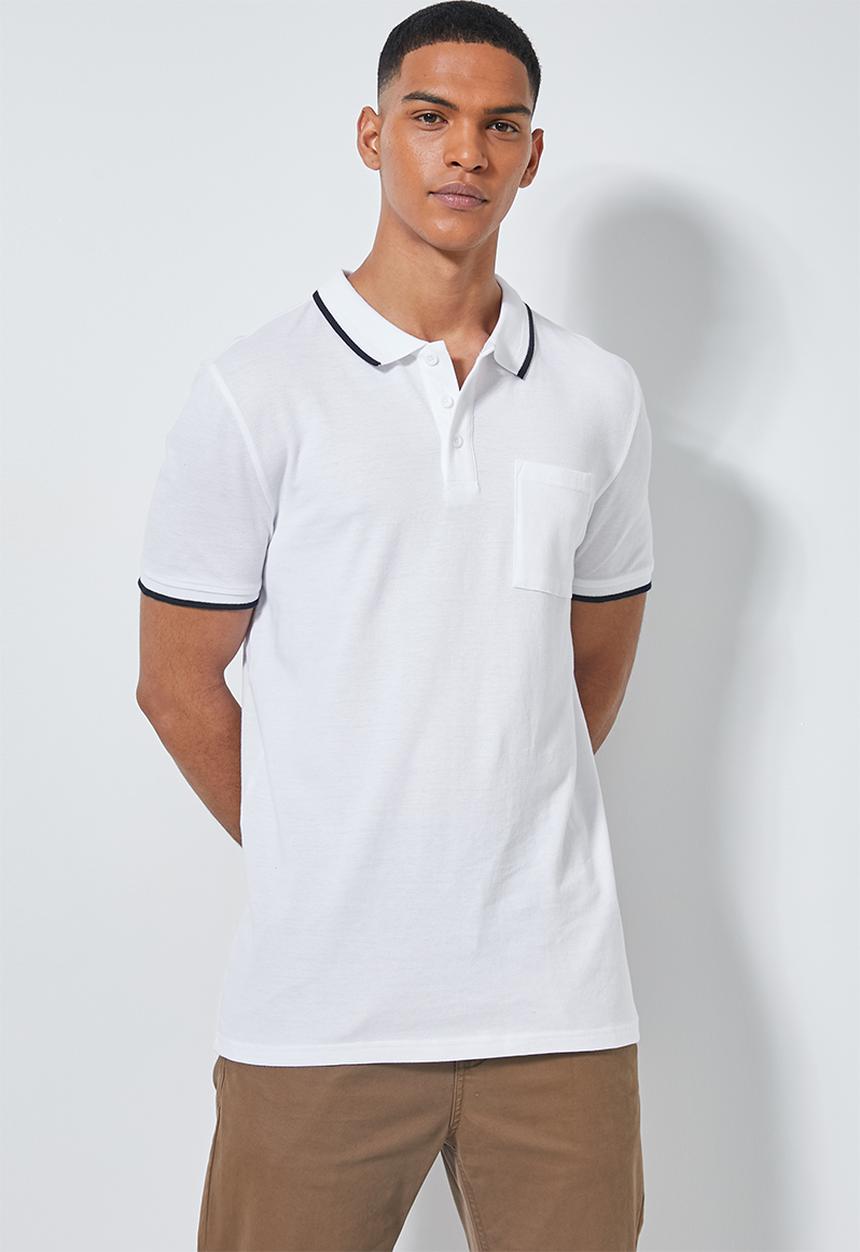 Superbalist - Luka slim pique tipped golfer - white