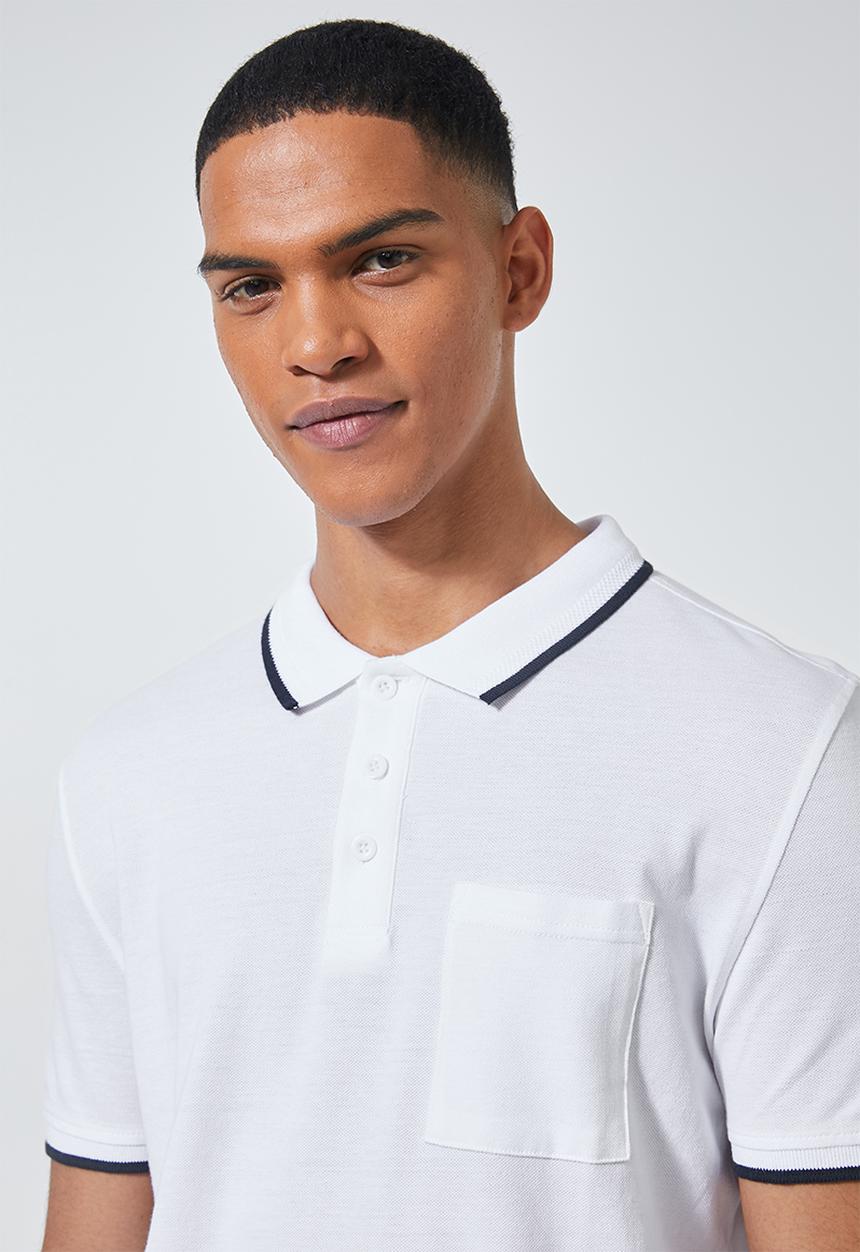 Superbalist - Luka slim pique tipped golfer - white