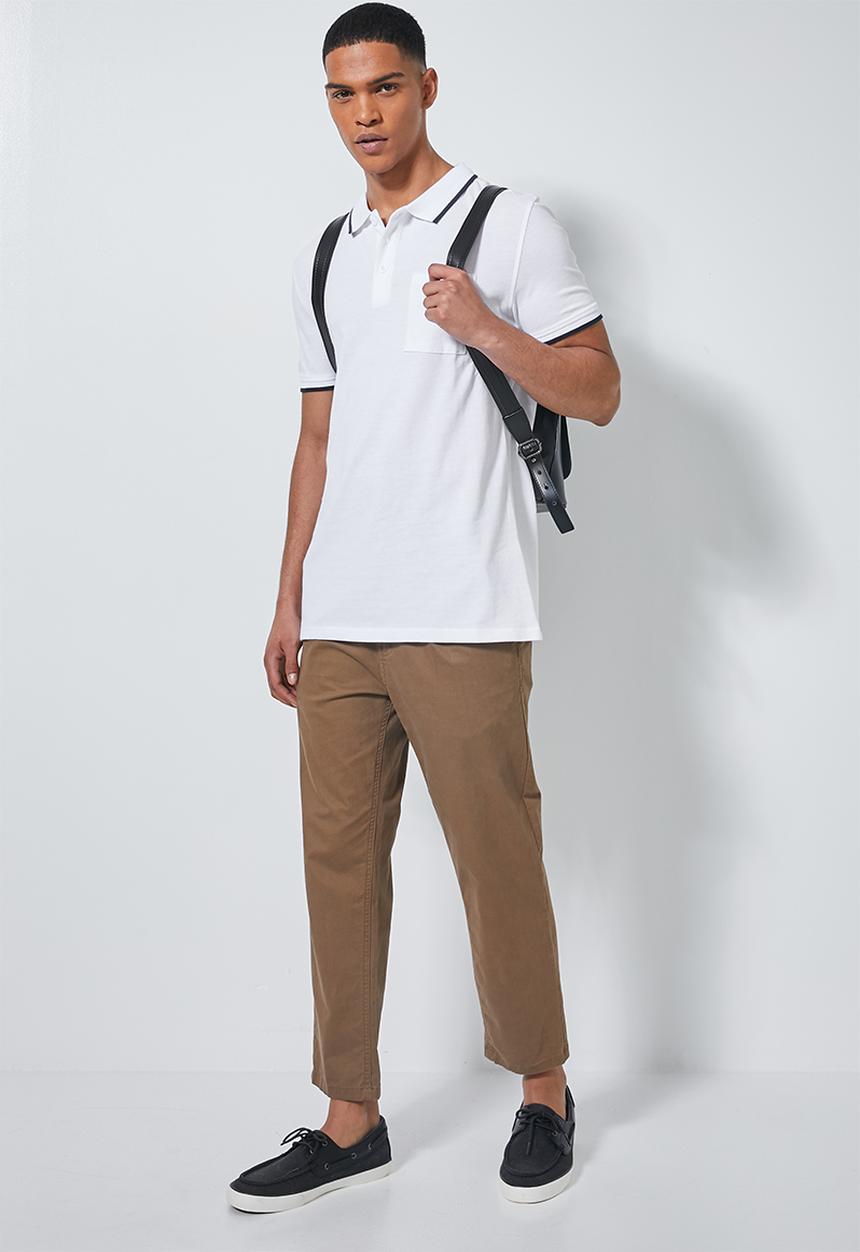 Superbalist - Luka slim pique tipped golfer - white