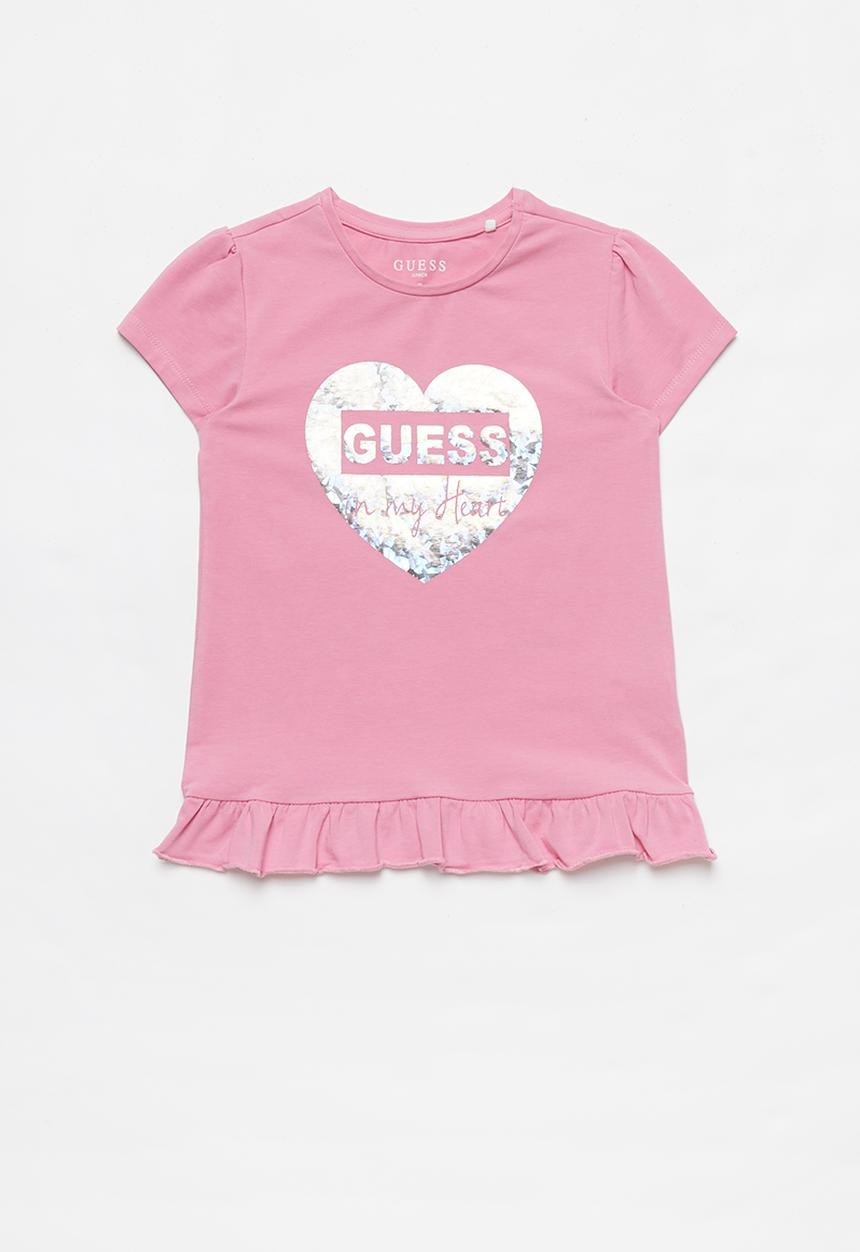 GUESS - Short sleeve Peyton frill hem tee - pink