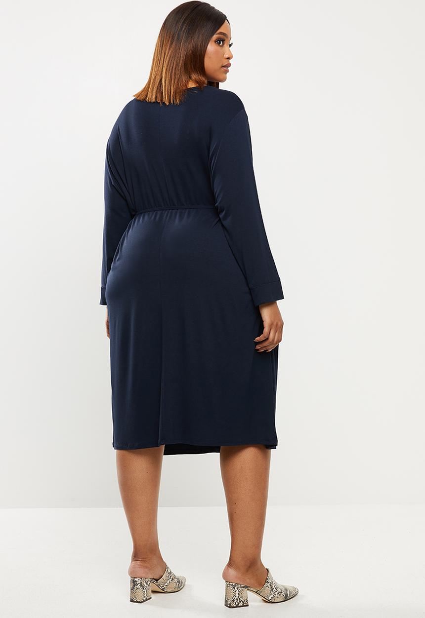 edit Plus - Long sleeve belted tee dress - navy