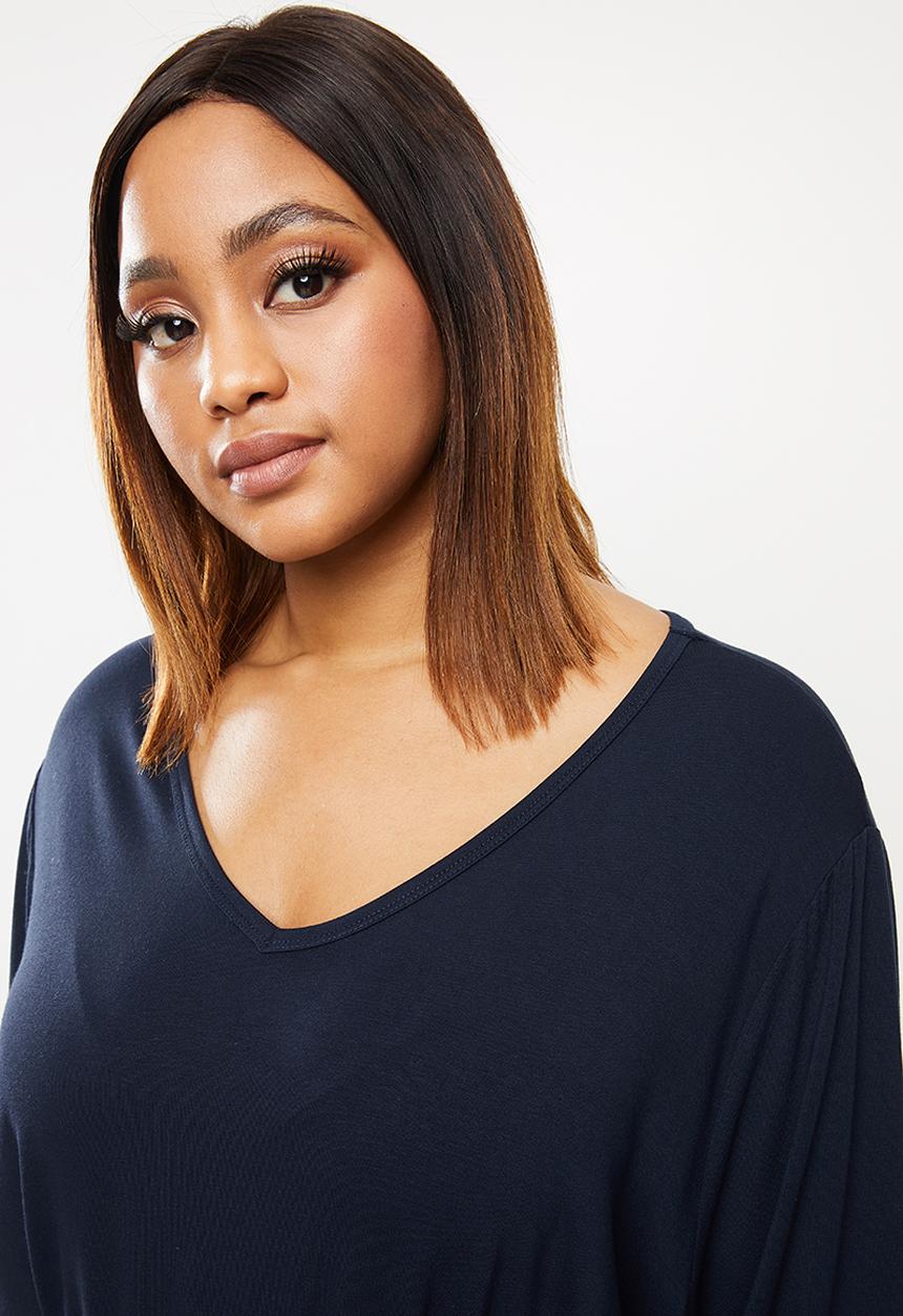 edit Plus - Long sleeve belted tee dress - navy