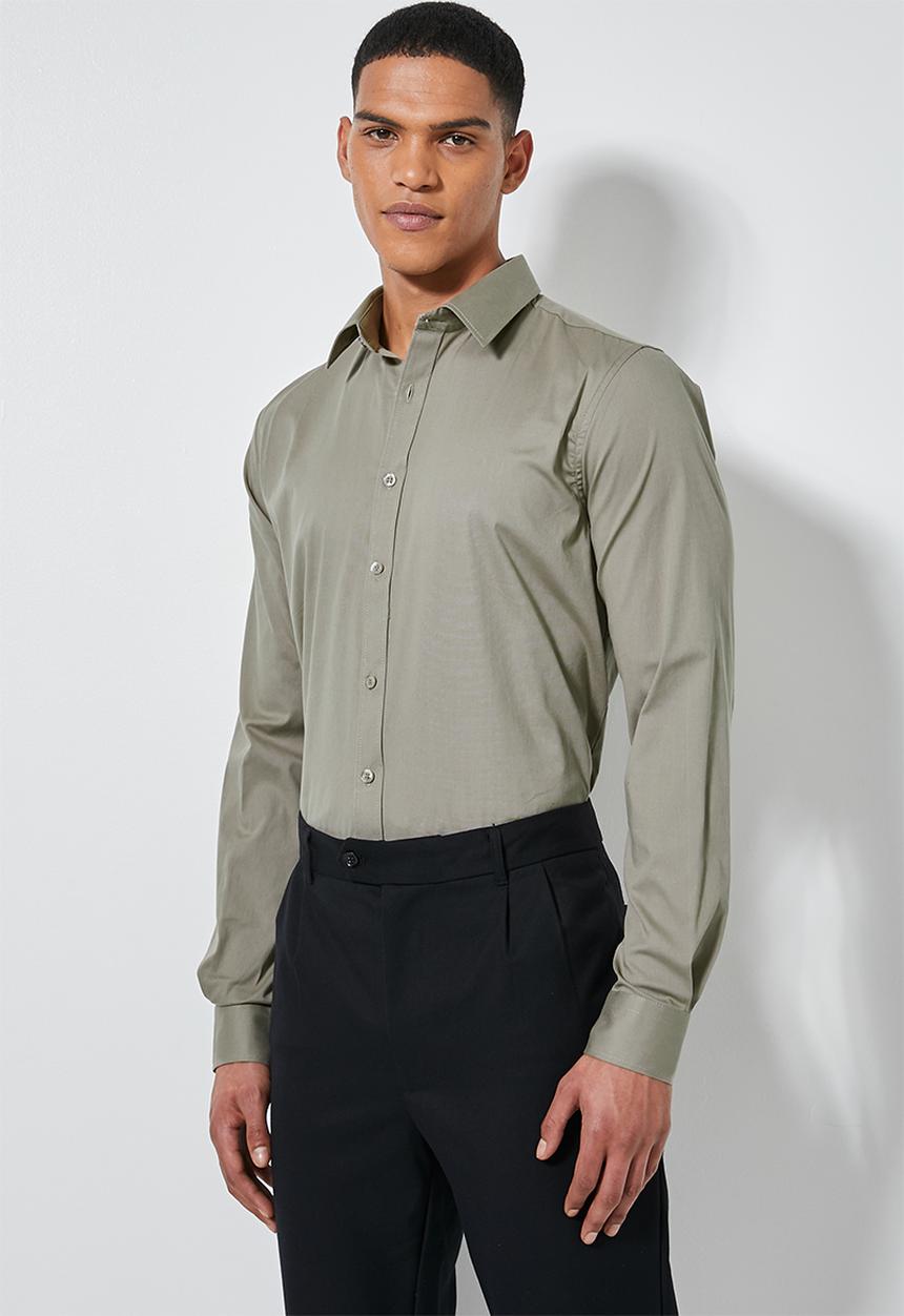 Superbalist - Jos slim fit long sleeve shirt - khaki