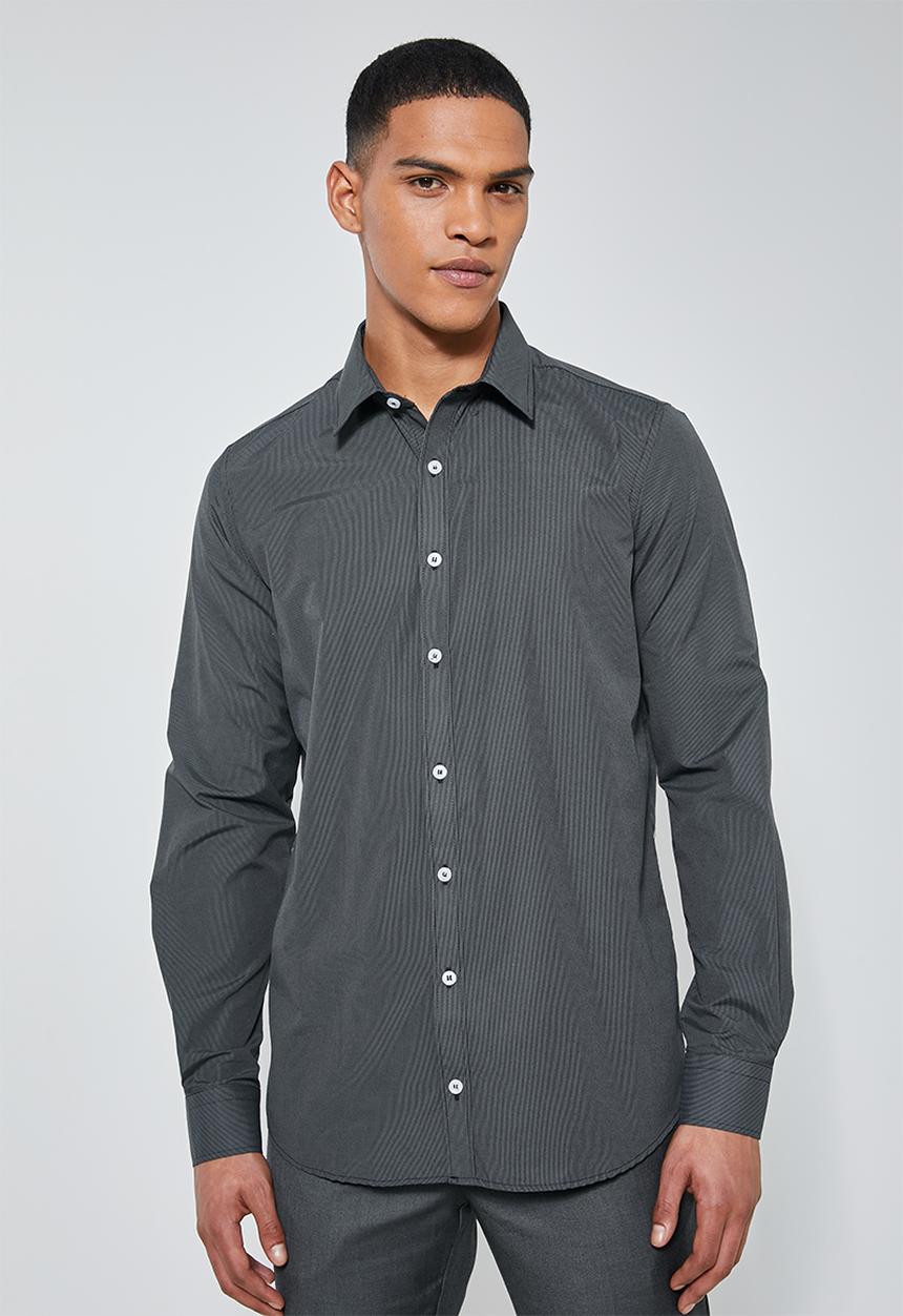 Superbalist - Jos slim fit long sleeve shirt - black & grey