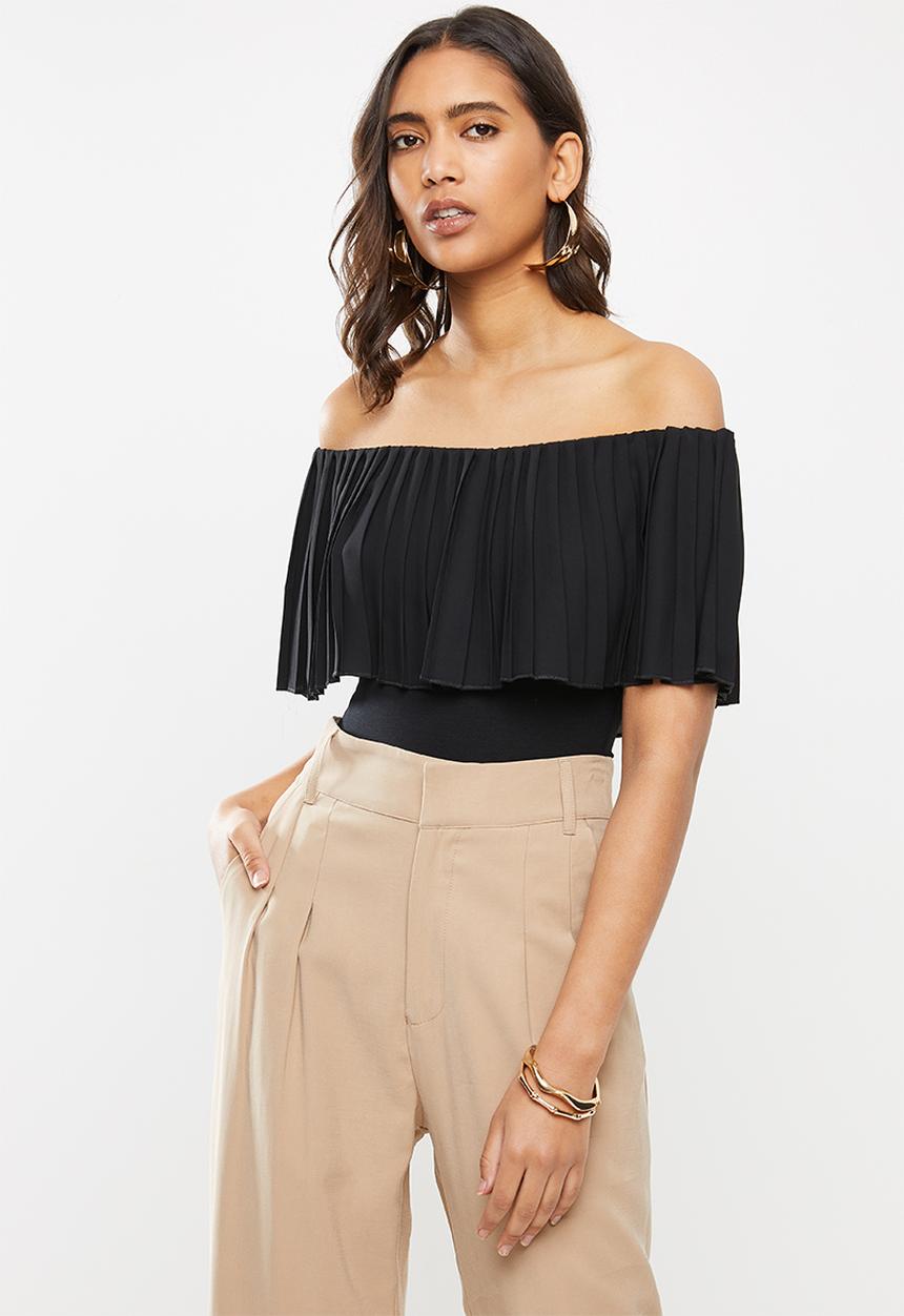 VELVET - Pleated frill bodysuit - black