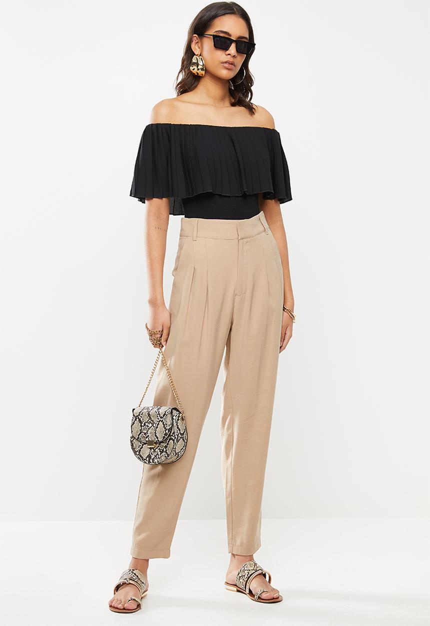 VELVET - Pleated frill bodysuit - black